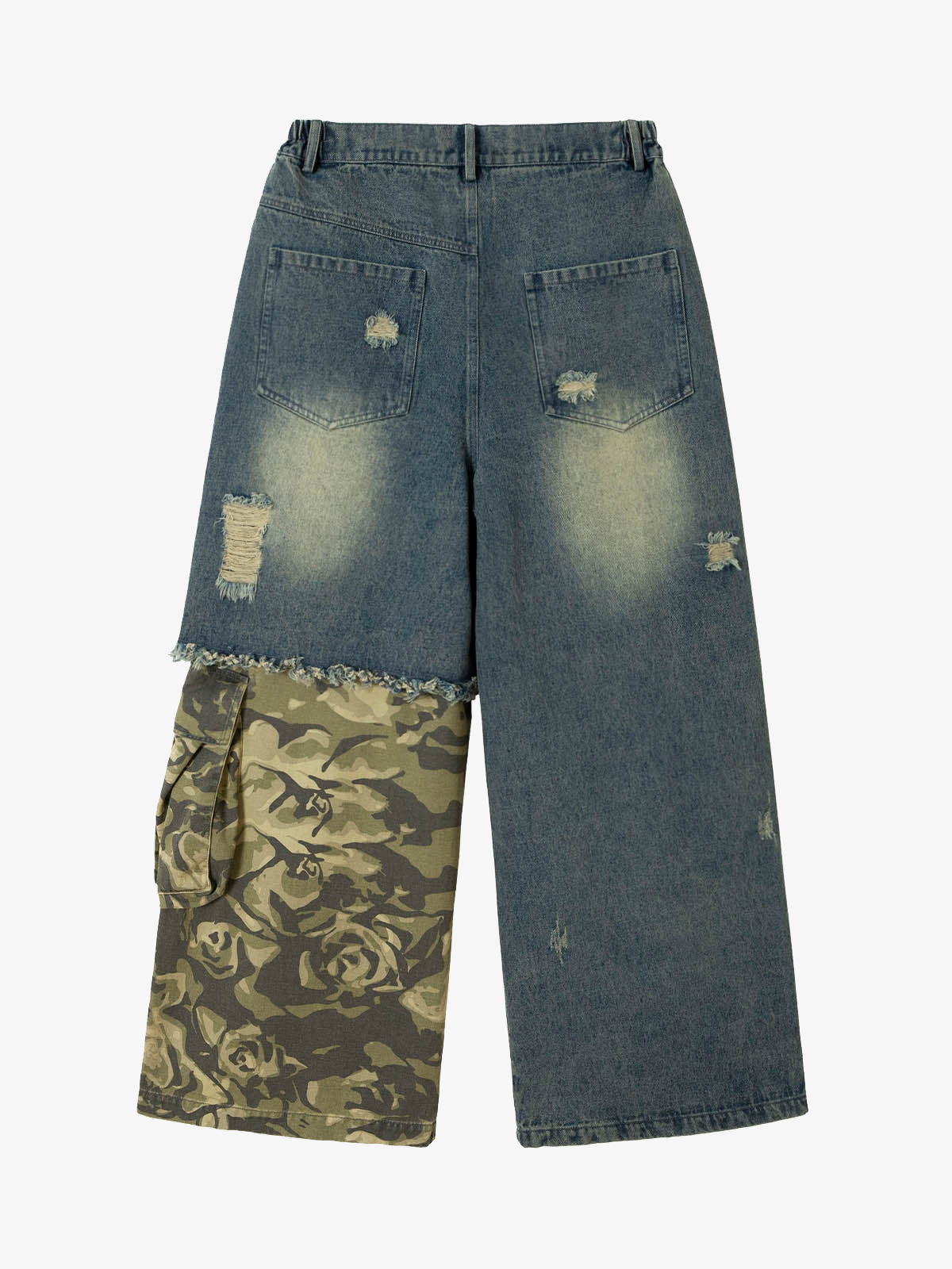 Camouflage Patchwork Workwear Straight Jeans 