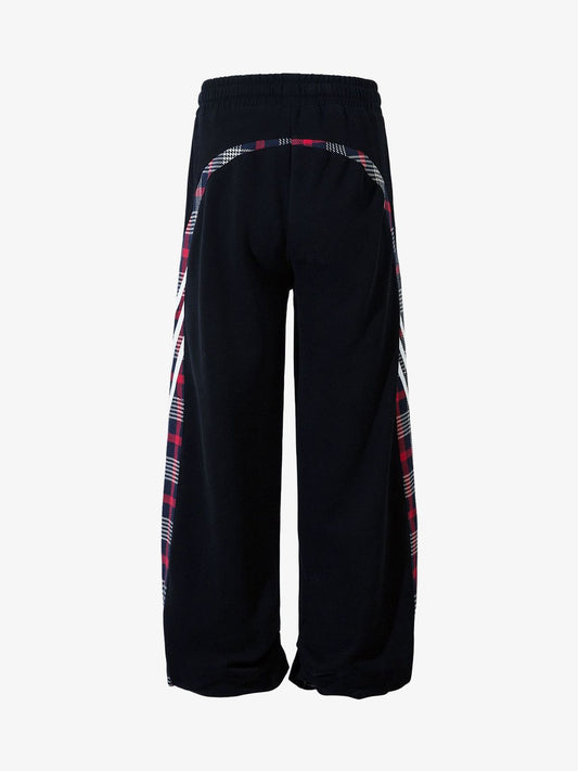 Thesupermade Drawstring Slash Plaid Stitching Straight Pants 