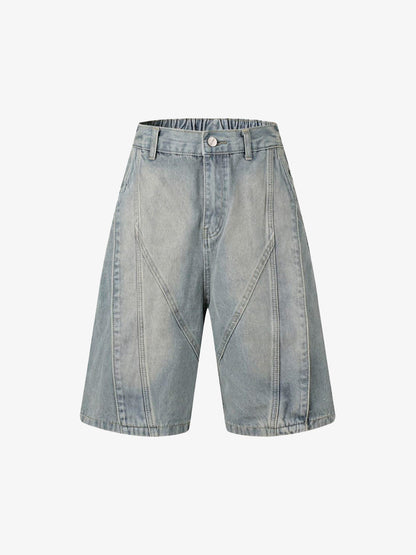 Washed Distressed Deconstructed Split Denim Shorts 