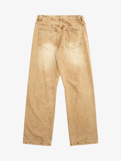 Vintage Washed Distressed Straight Jeans 