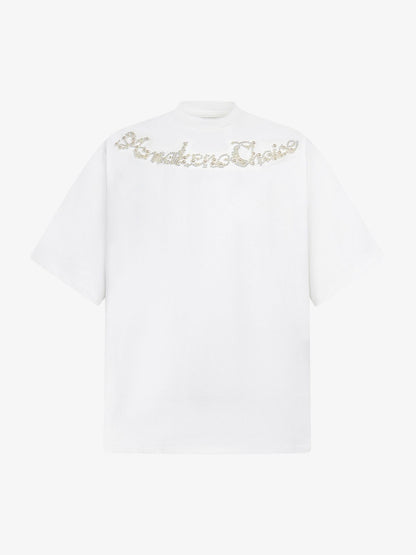 Retro Embroidery Beaded Letter Print T-shirt 