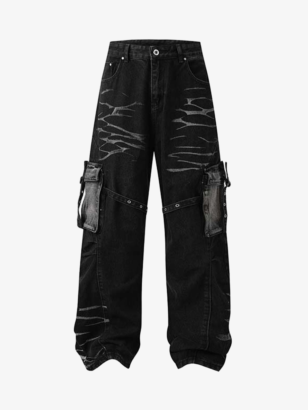 Vintage Washed Distressed Multi Pocket Cargo Jeans 