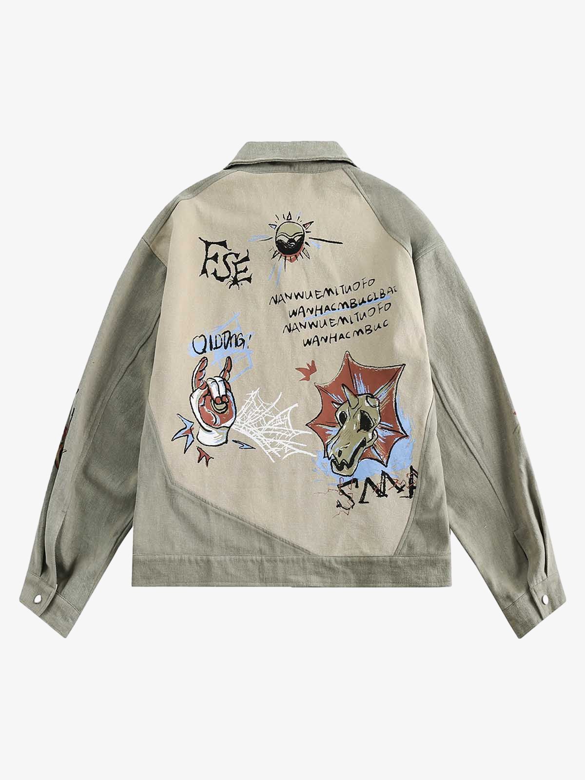 Thesupermade Graffiti Patchwork Lapel Denim Jacket - 2224 