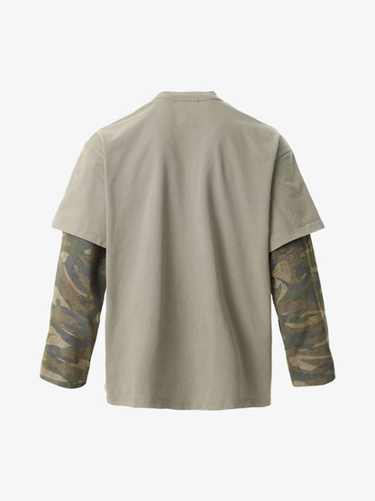 Distressed Camouflage Faux Two-Piece Graphic T-Shirt - 2420 