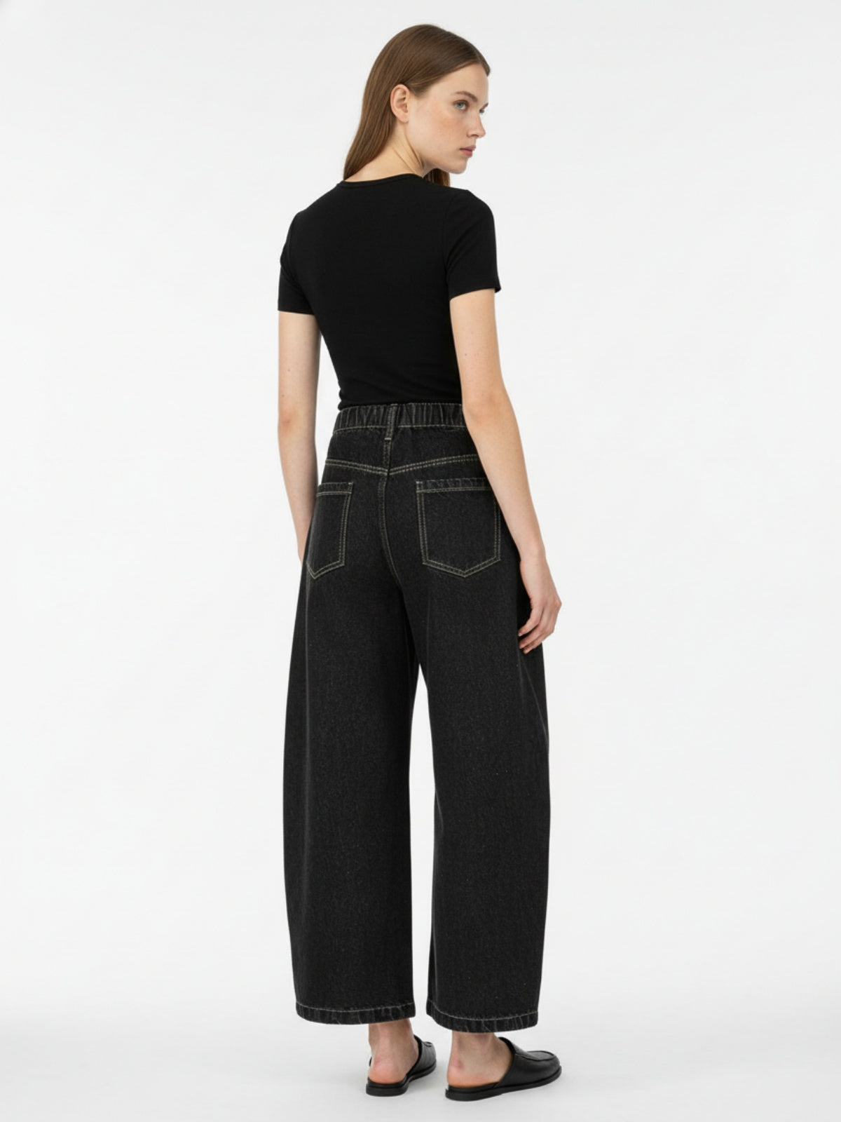 Patchwork Plaid Pleated Baggy Barrel Jeans - 2334