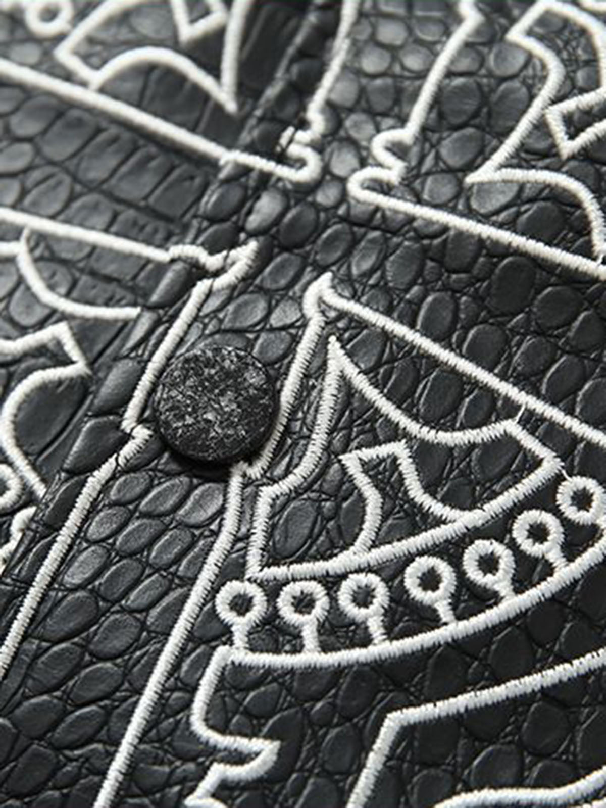 Gothic Cross Embroidery Crocodile Leather Bomber Jacket 