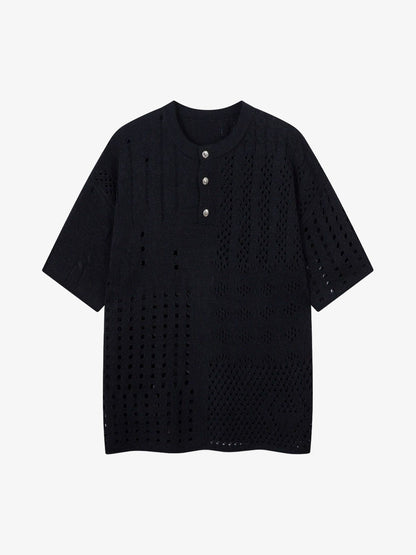 Openwork Knit Short-Sleeve Sweater 