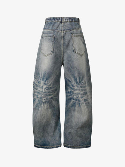 Washed Distressed Deconstructed Split Barrel Jeans - 2359 