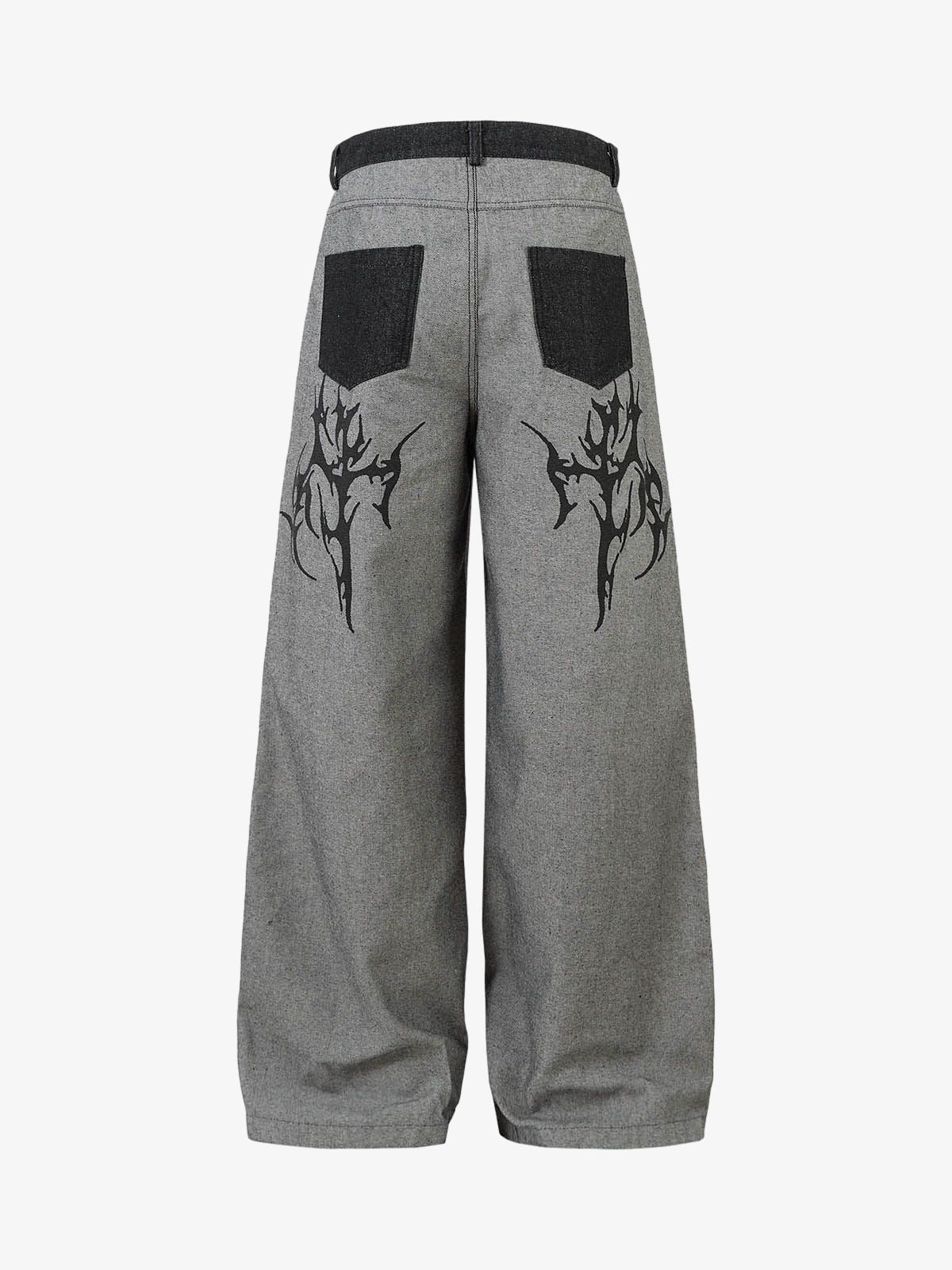 Tribal Flame Print Baggy Jeans 