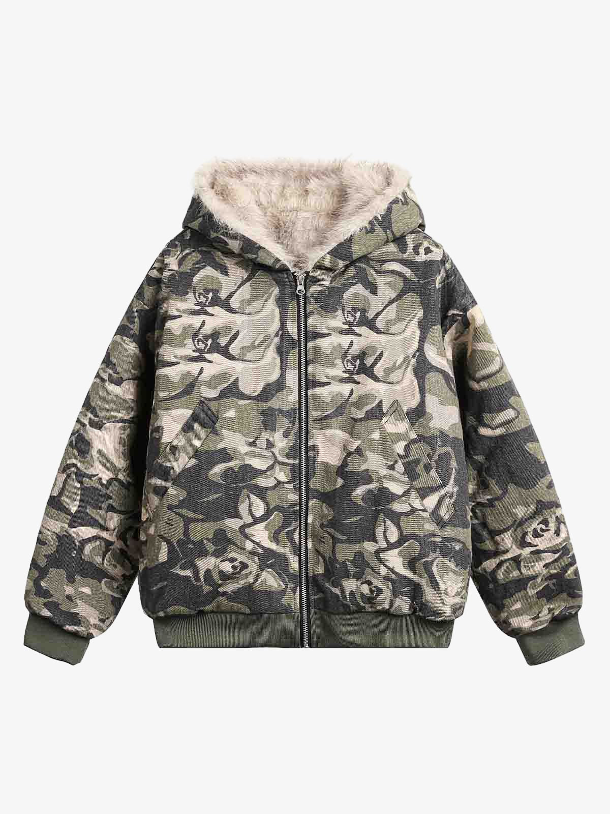 Thesupermade Camouflage Fur Hooded Jacket - 2353 