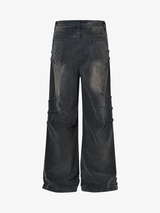 Washed Pleated Straight Jeans - 2263 