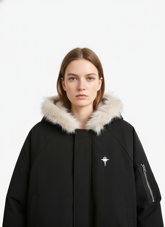 Retro Fur Hooded Fleece Bomber Jacket - 2478