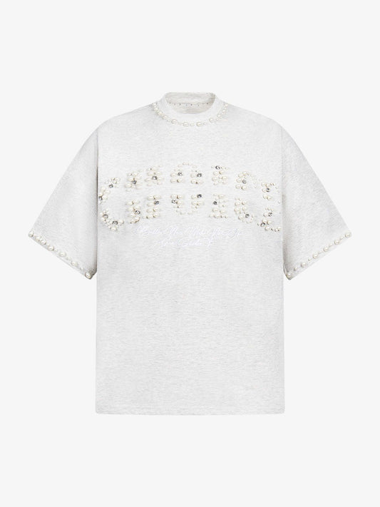 Elegant Pearl-Embellished Oversized T-Shirt 