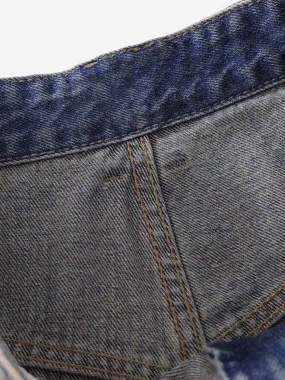 Thesupermade Hip-hop Ripped Washed Denim Jorts 