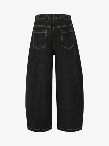 Patchwork Plaid Pleated Baggy Barrel Jeans - 2334 