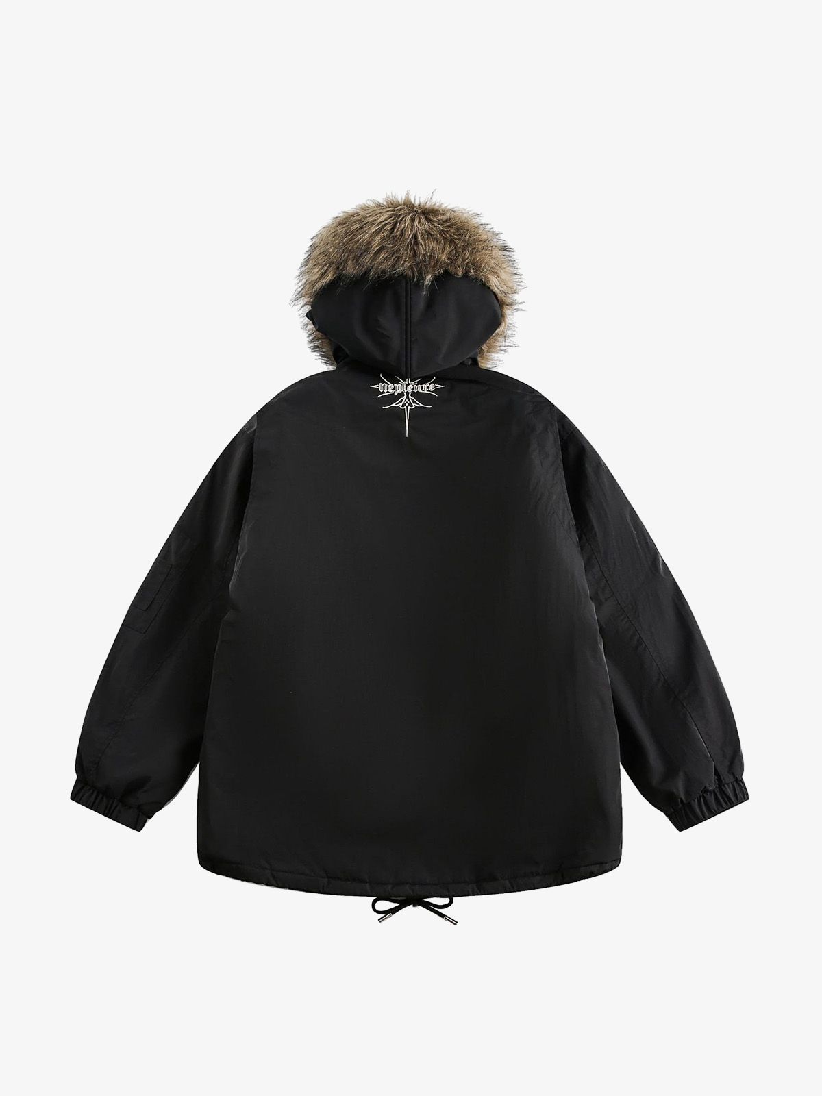 Embroidered Fur Hooded Quilted Jacket 