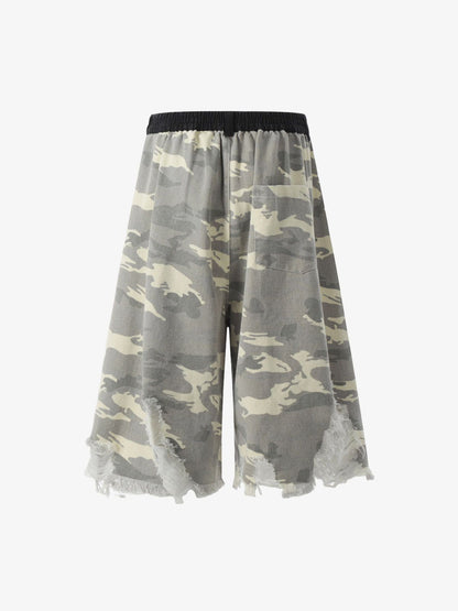 Ripped Applique Embroidered Camouflage Jorts 