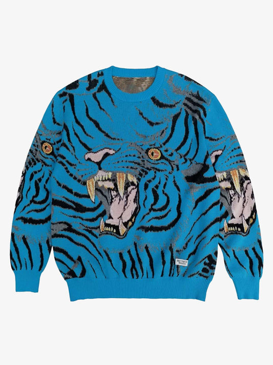 Tiger Crew Neck Knitted Sweater 