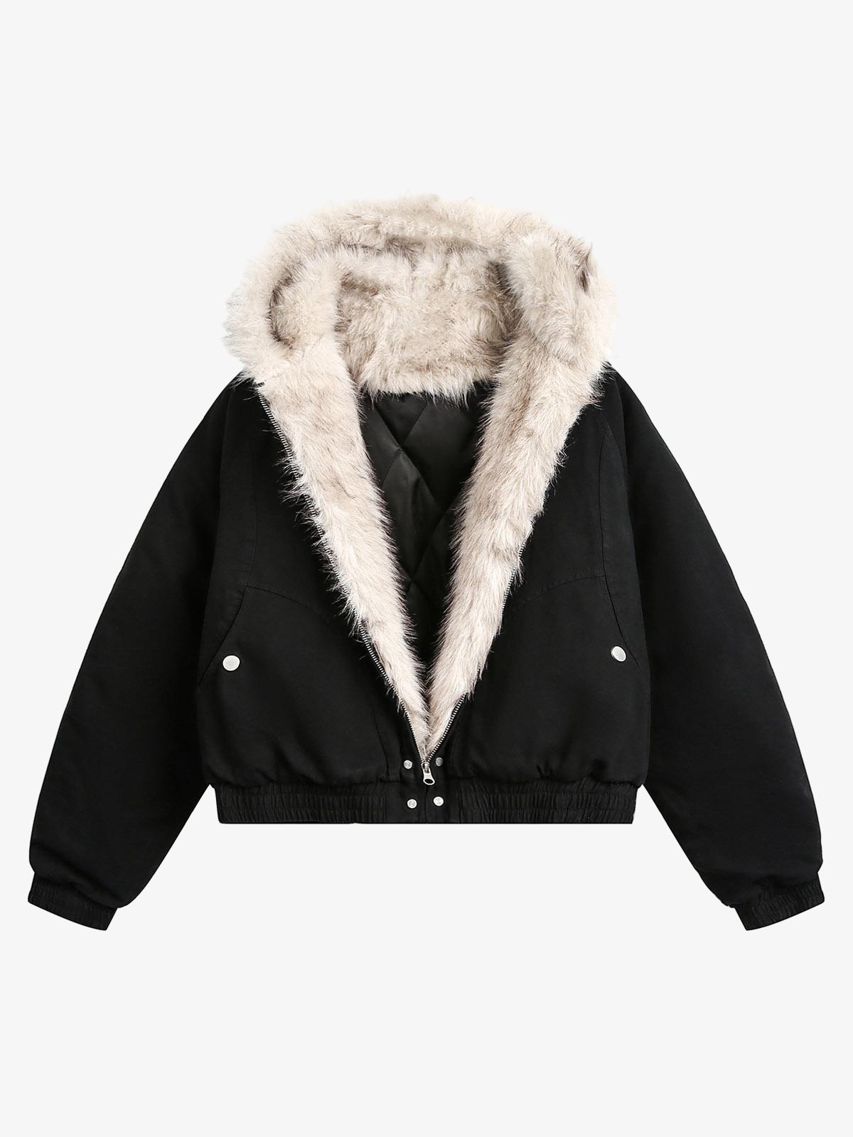 Spliced Fur Hooded Quilted Jacket - 2285 