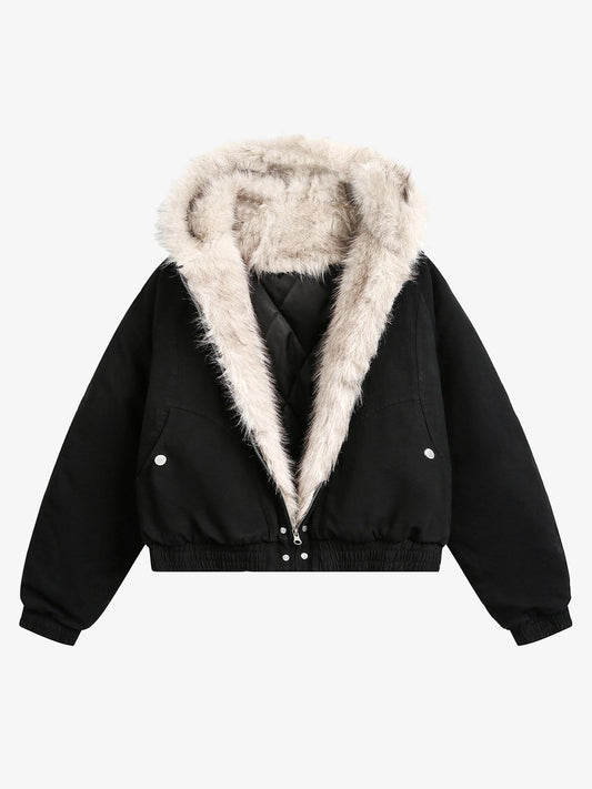 Spliced Fur Hooded Quilted Jacket - 2285 