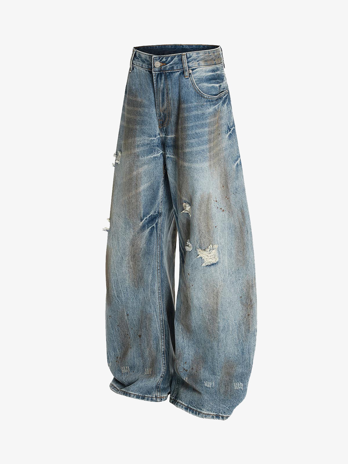 Washed Distressed Ripped Barrel Jeans - 2445 