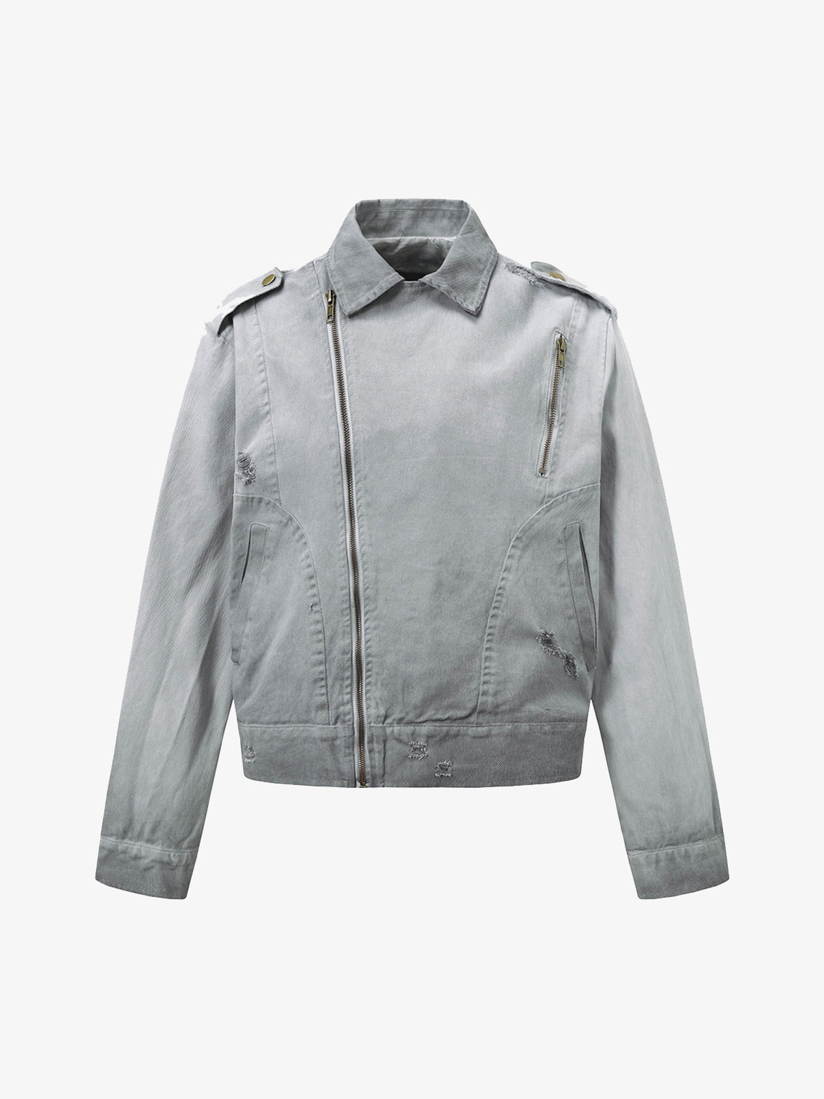 Distressed Irregular Zip Up Denim Jacket 