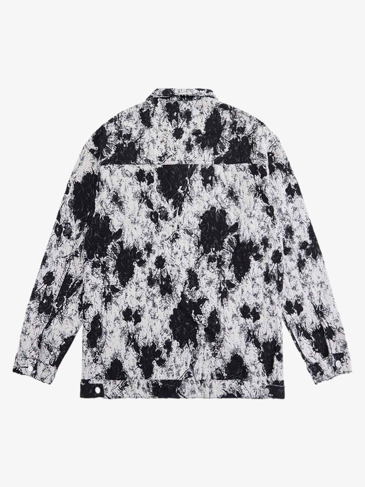 Black And White Contrast Floral Denim Jacket 