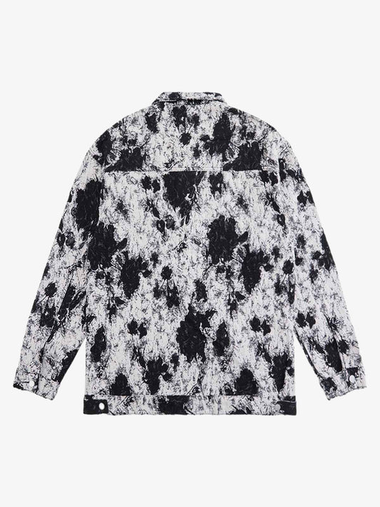 Black And White Contrast Floral Denim Jacket 