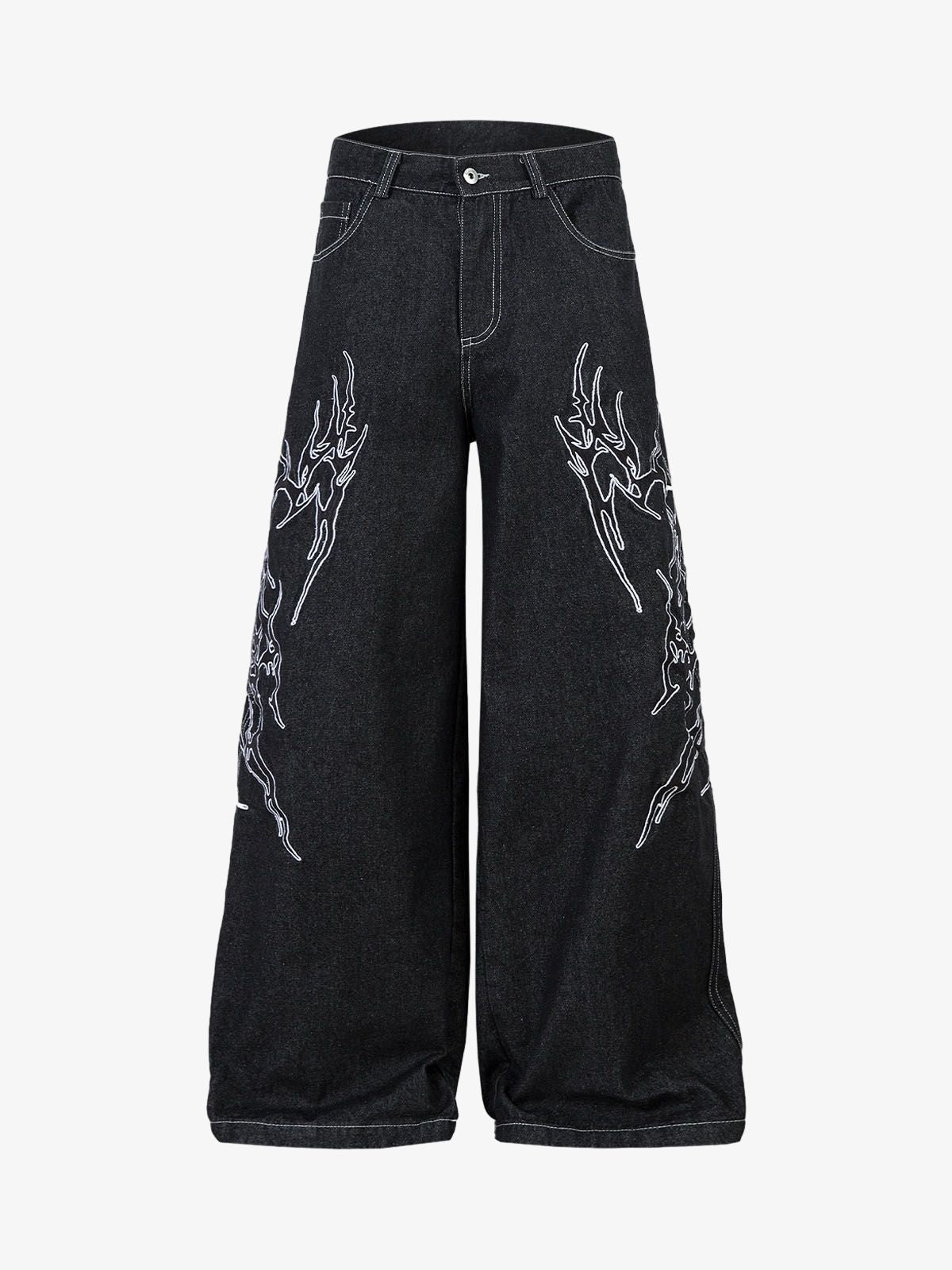 Embroidered Flame Baggy Jeans 