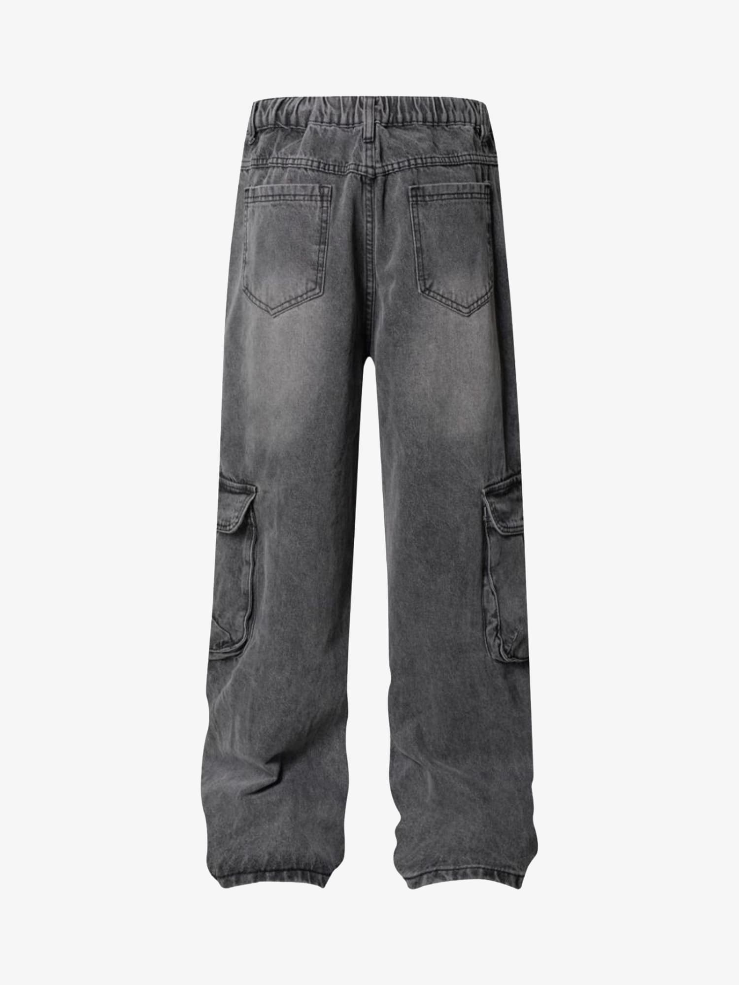 Washed Distressed Multi-Pocket Cargo Jeans 