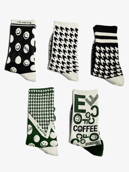 The Supermade Thousand Birds Check Smiley Face Mid-calf Cotton Socks