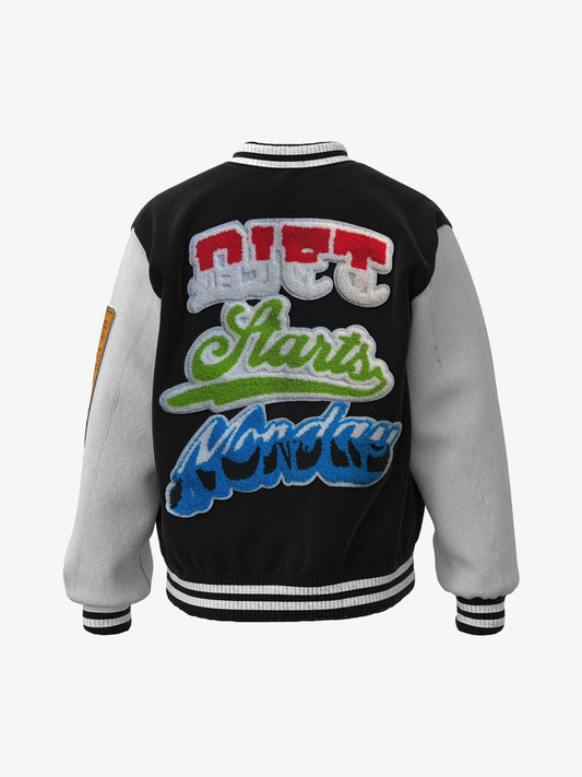 Thesupermade Leather Patchwork  Embroidery Quilted Bomber Jacket 