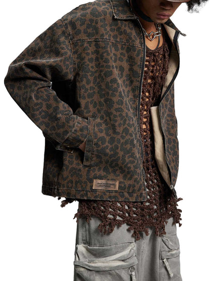 Vintage Washed Cheetah Denim Jacket 