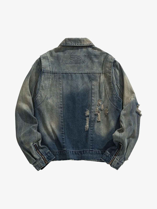 Thesupermade High Street Hip-hop Distressed Washed Denim Jacket - 2242 