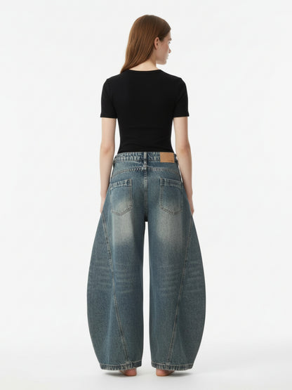 Washed Wide-Leg Balloon Jeans - 2301
