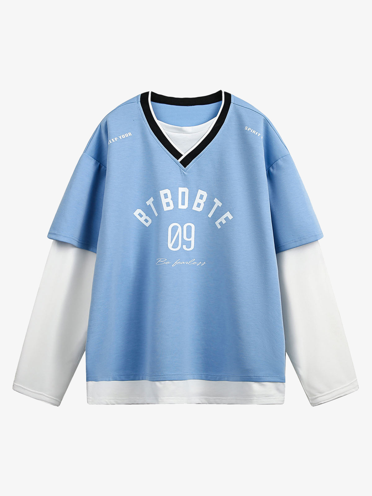 Faux Two-Piece Jersey Print Long Sleeve T-shirt - 2296 