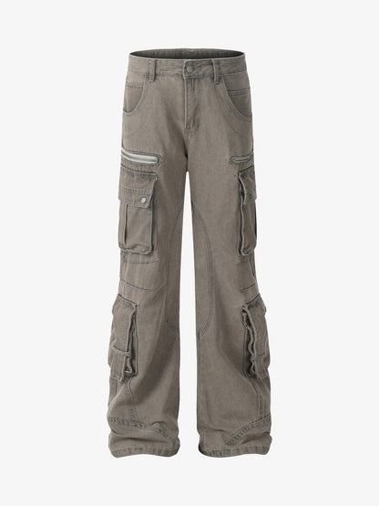 Washed Multi-Pocket Bootcut Jeans 
