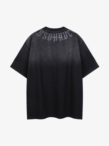 Retro Gradient Letter Printed Washed Oversize T-shirt 