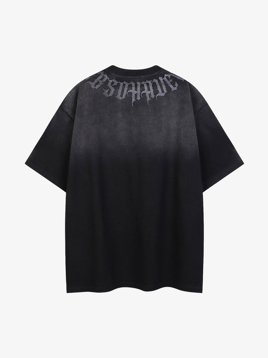 Retro Gradient Letter Printed Washed Oversize T-shirt 