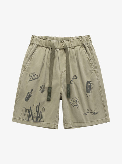 Graphic Print Drawstring Shorts 