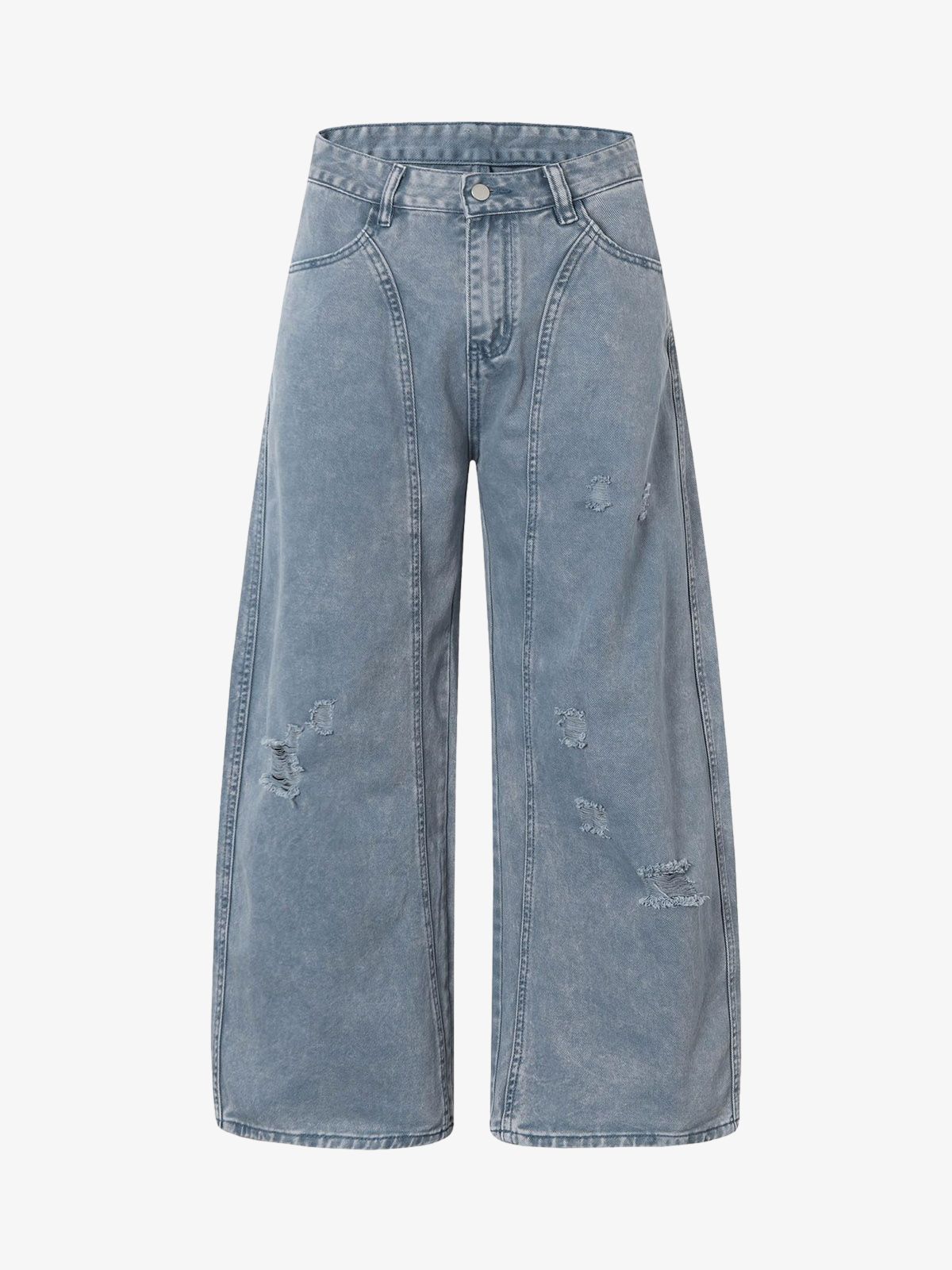 Washed Distressed Ripped Barrel Jeans 