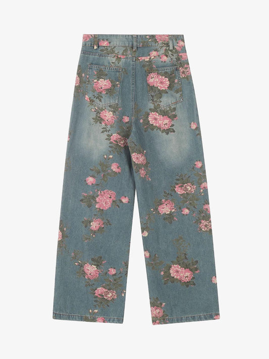 Thesupermade Floral Print Straight Jeans - 2409 