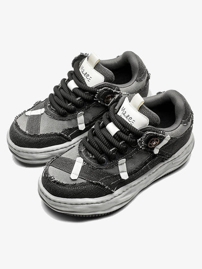 Distressed Deconstructed Split Whisker Platform Sneakers