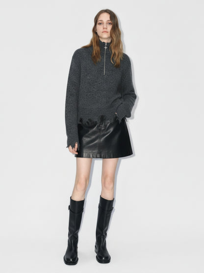 Distressed Quarter Zip Sweater