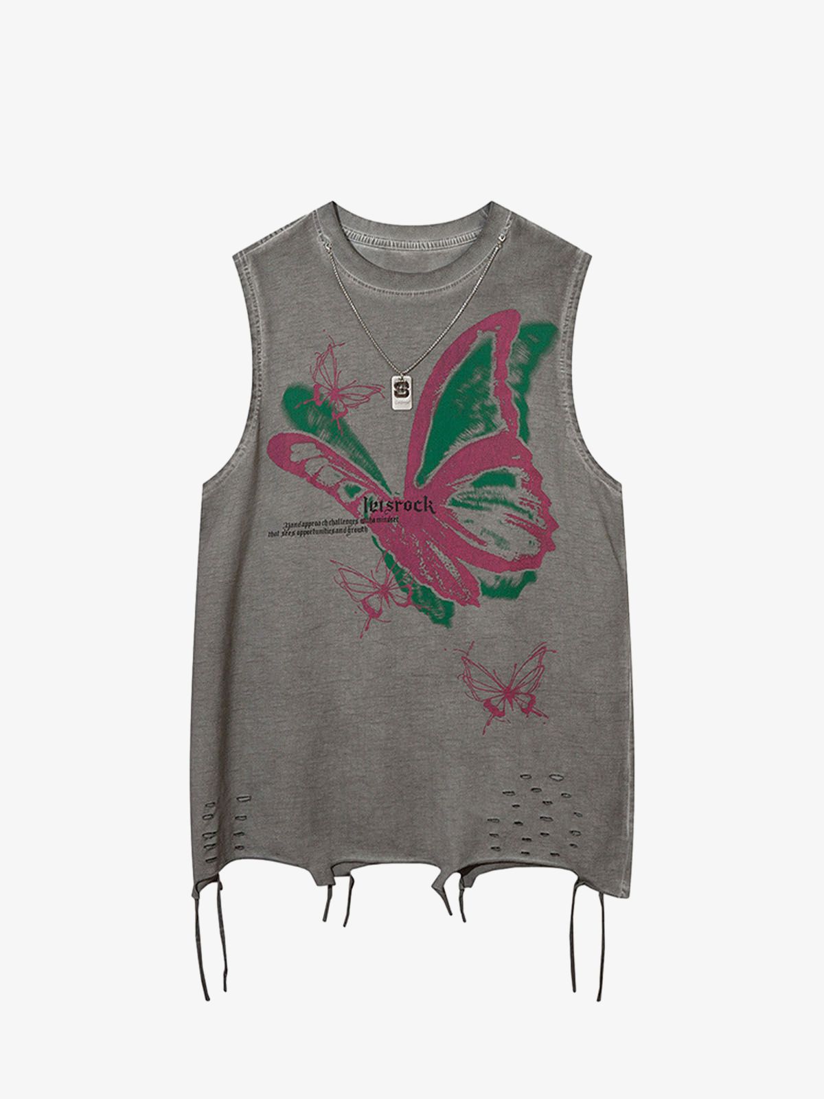 Raw Edge Butterfly Print Vest 