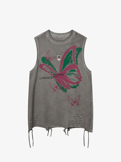 Raw Edge Butterfly Print Vest 