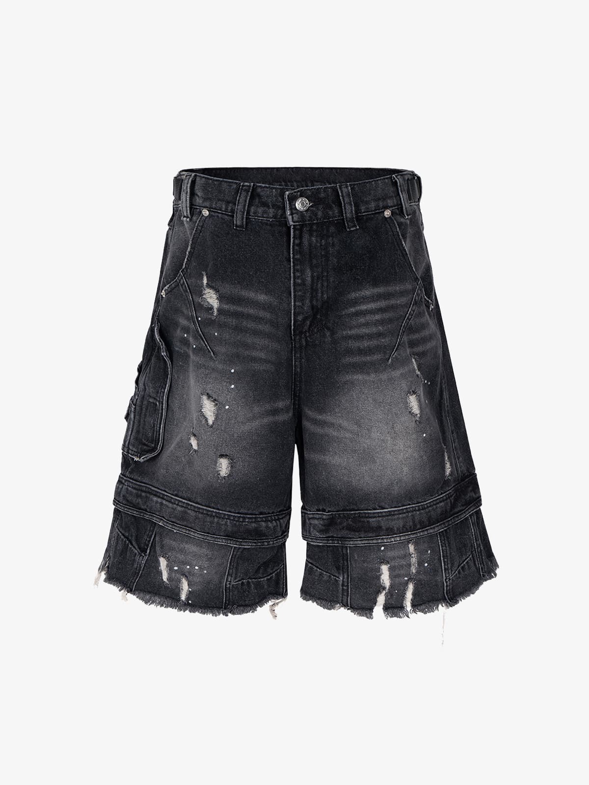 Ripped Washed Tassel Cargo Denim Shorts 
