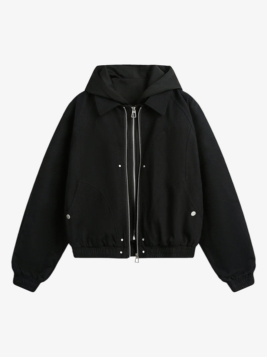 Deconstructed Split Faux Two-Piece Hooded Jacket 