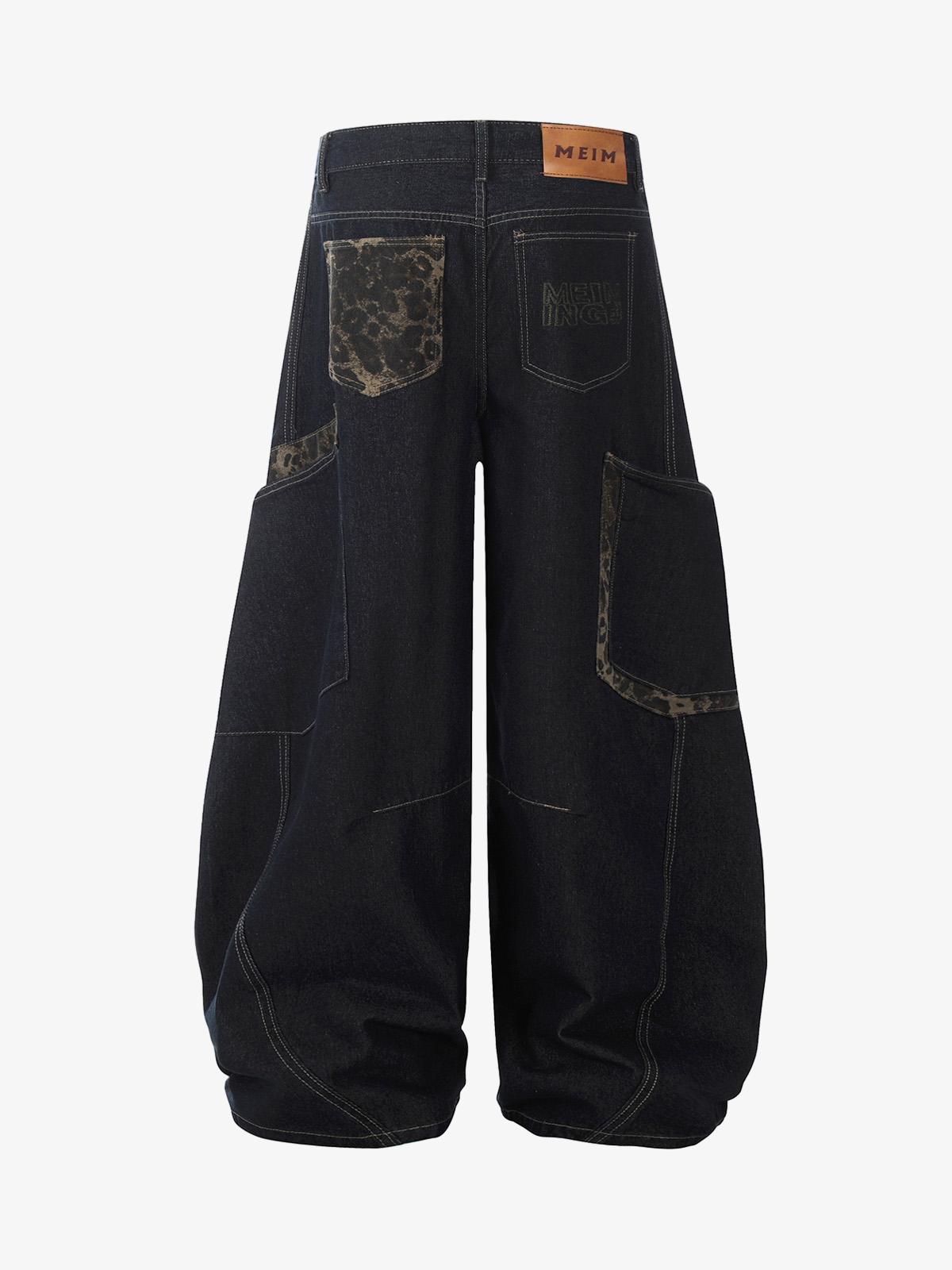 Deconstructed Cheetah Print Baggy Barrel Jeans - 2286 