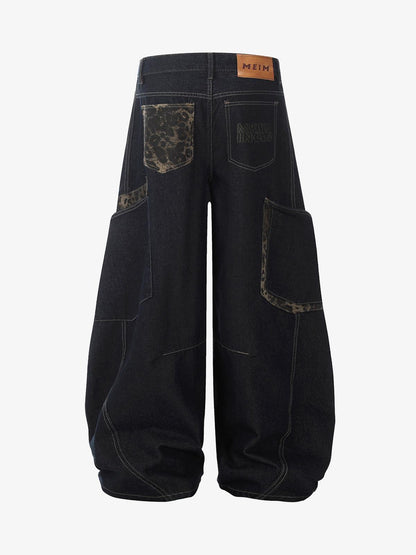 Deconstructed Cheetah Print Baggy Barrel Jeans - 2286 